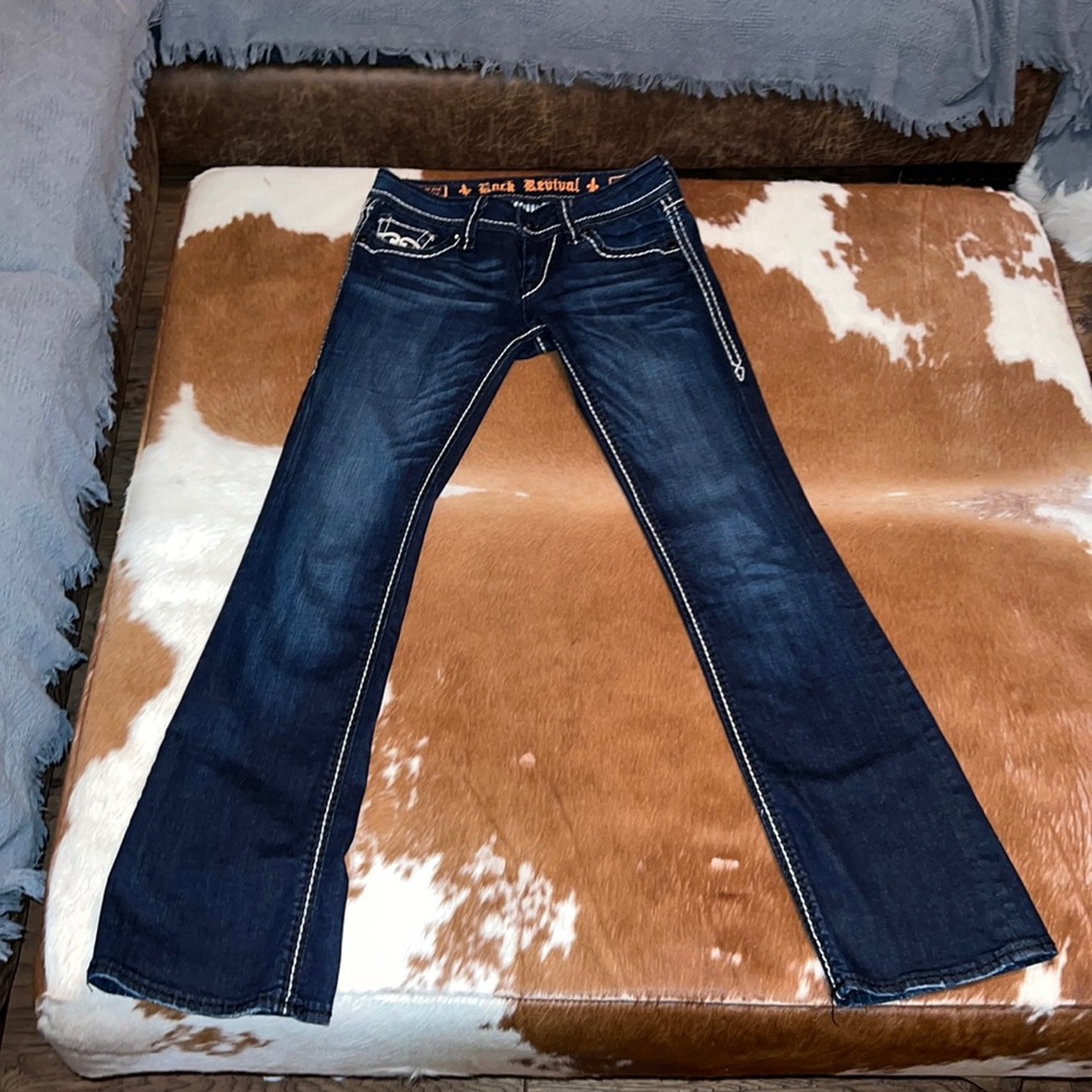 Rock Revival low rise boots cut jeans.